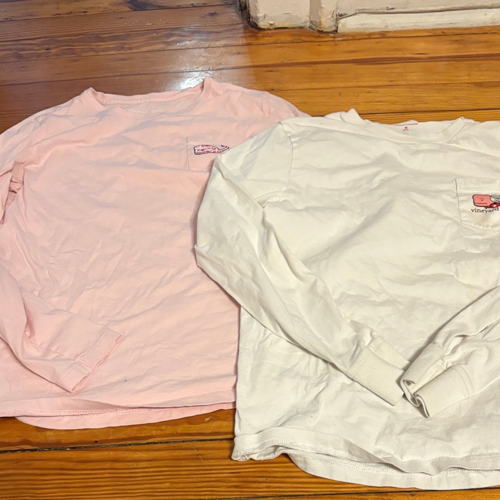 Vineyard Vines Valentine’s Day Kids' Long Sleeve Tees in Soft Pink and White